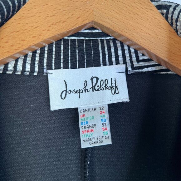 Joseph Ribkoff Black Gray Geometric Structured Collar Blazer Jacket Size 22 - Picture 9 of 11